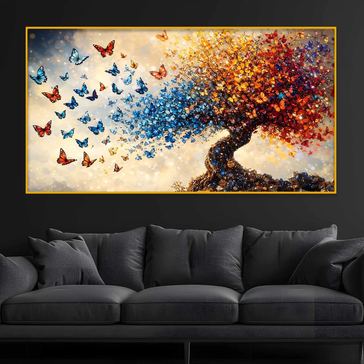 Elegant Nature Inspired Butterfly Tree Crystal Glass Wall Painting for Premium Interior Décor