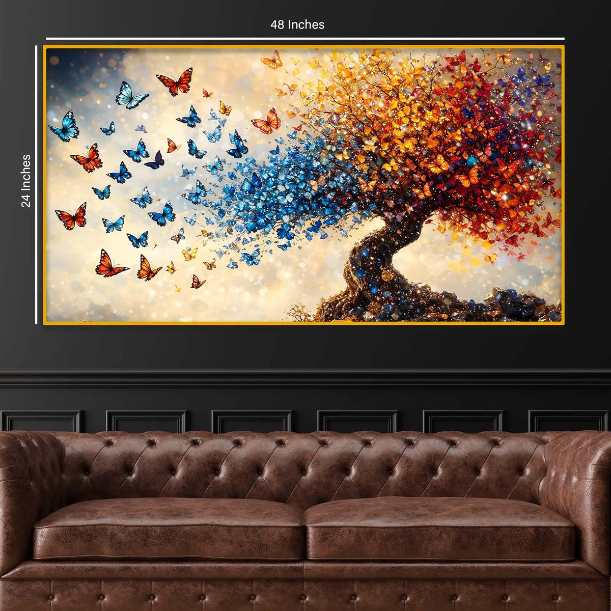 Elegant Nature Inspired Butterfly Tree Crystal Glass Wall Painting for Premium Interior Décor