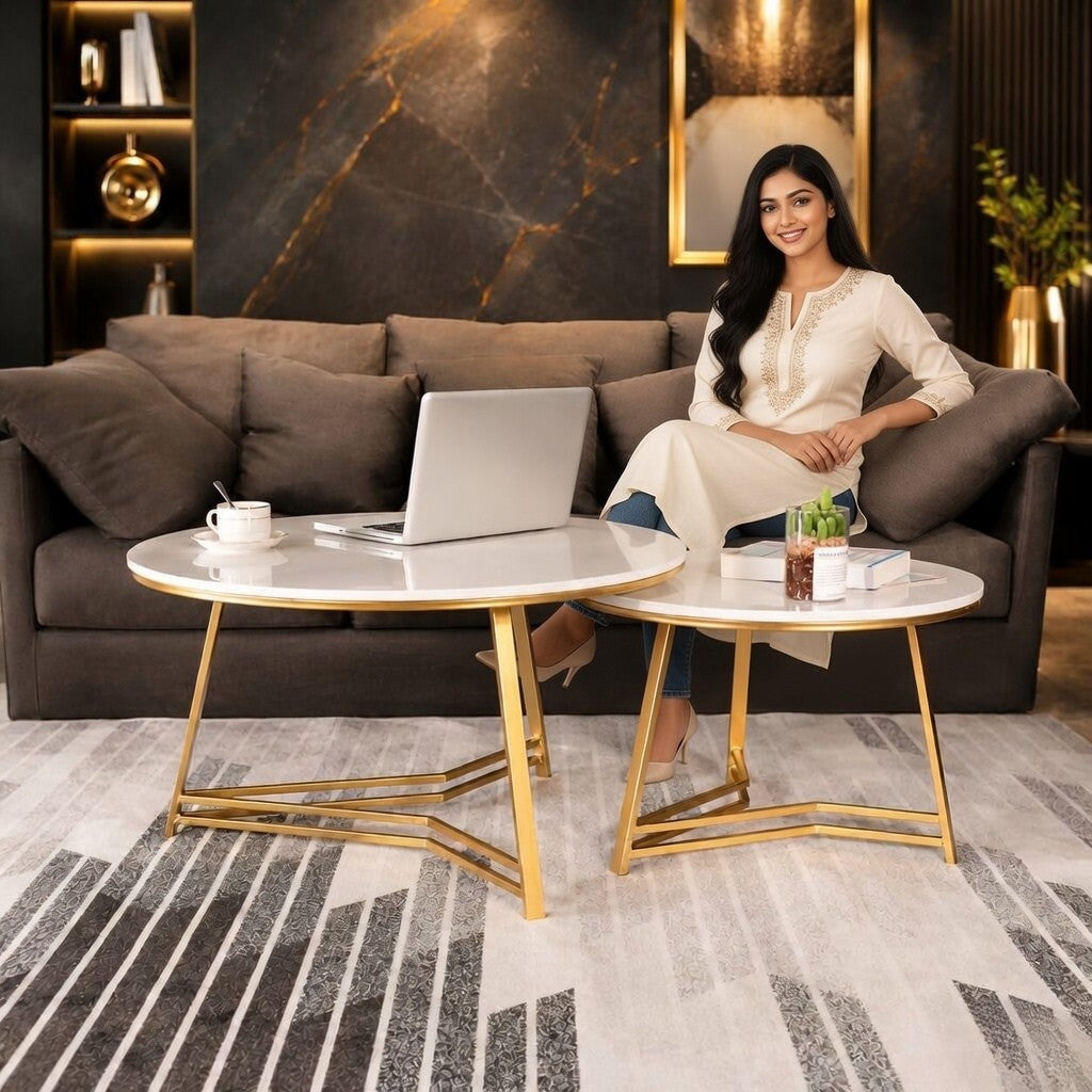 Elegant Nesting Coffee Table with White Marble Top