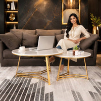 Elegant Nesting Coffee Table with White Marble Top