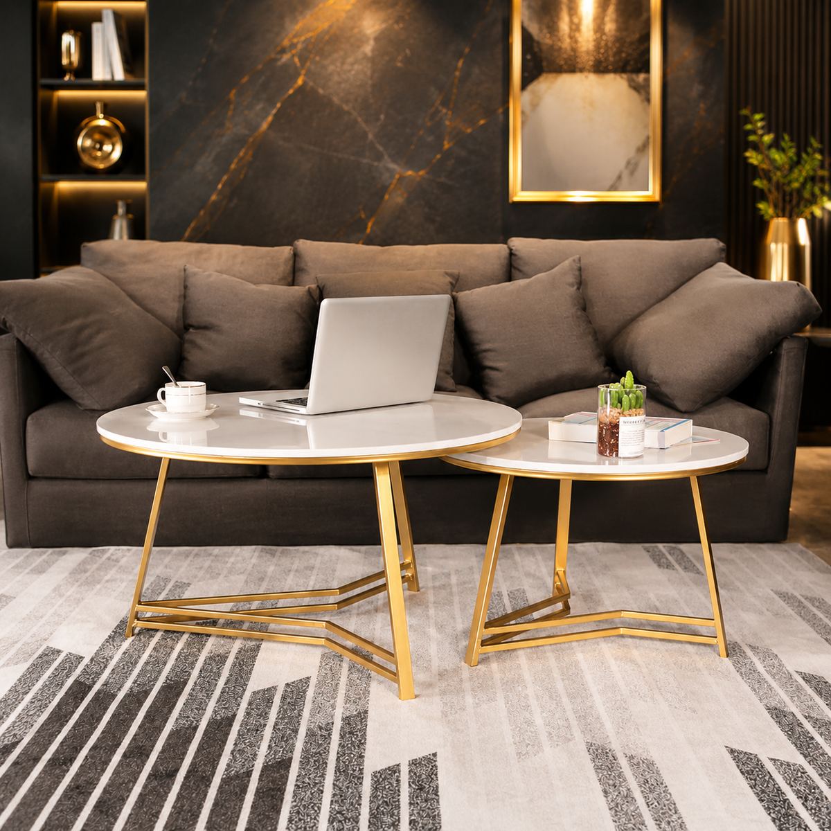 Elegant Nesting Coffee Table with White Marble Top