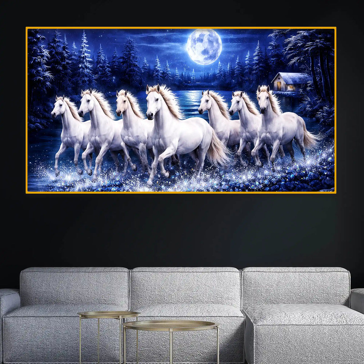 Elegant Night Horses Crystal Glass Wall Painting