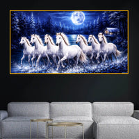 Elegant Night Horses Crystal Glass Wall Painting