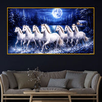 Elegant Night Horses Crystal Glass Wall Painting