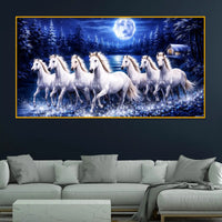 Elegant Night Horses Crystal Glass Wall Painting