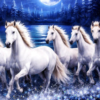 Elegant Night Horses Crystal Glass Wall Painting