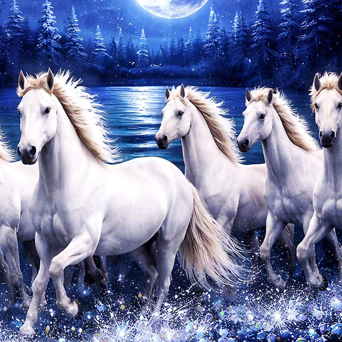 Elegant Night Horses Crystal Glass Wall Painting