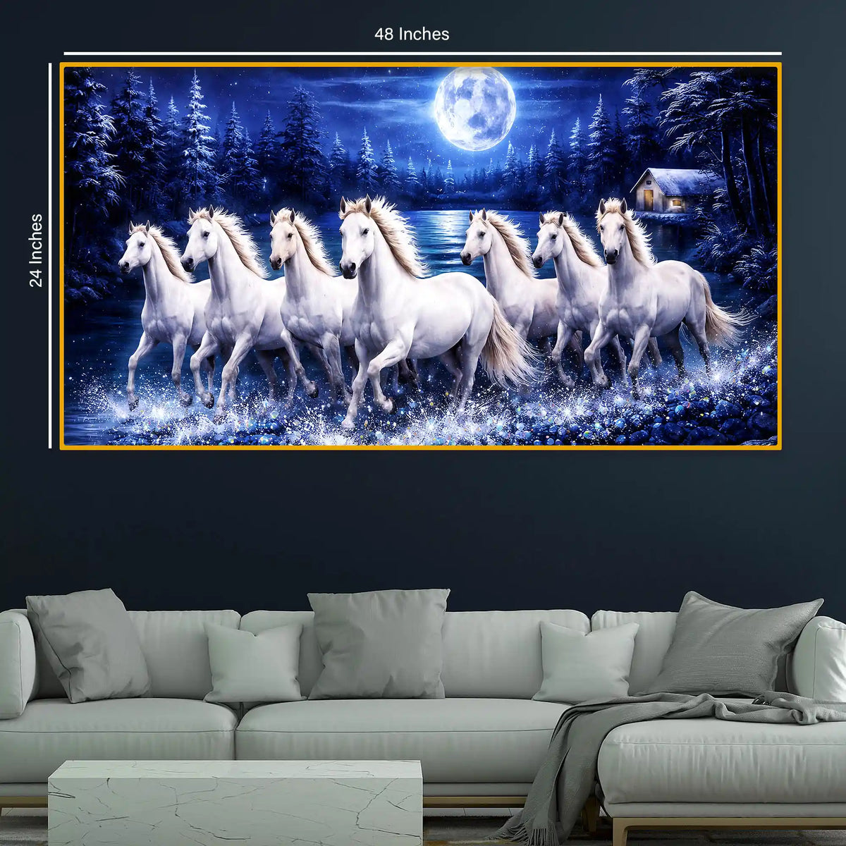 Elegant Night Horses Crystal Glass Wall Painting