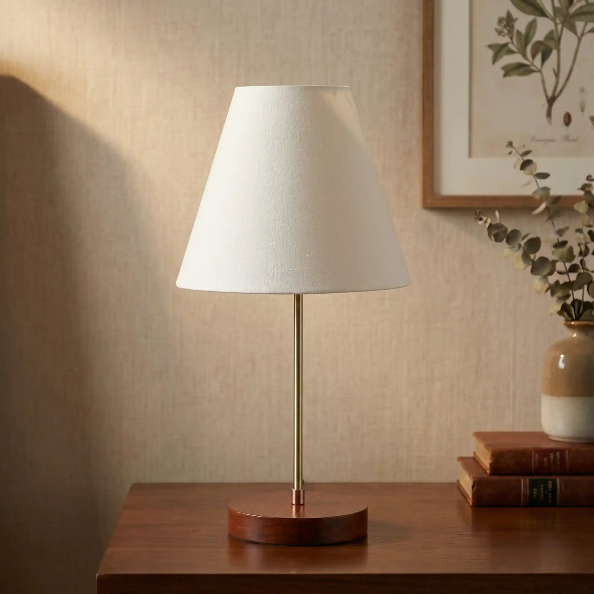 Elegant Night Lamp with Wooden Base Table Lamp White Shade