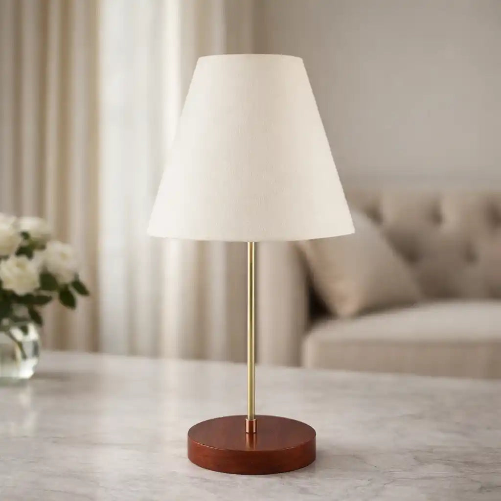 Elegant Night Lamp with Wooden Base Table Lamp White Shade