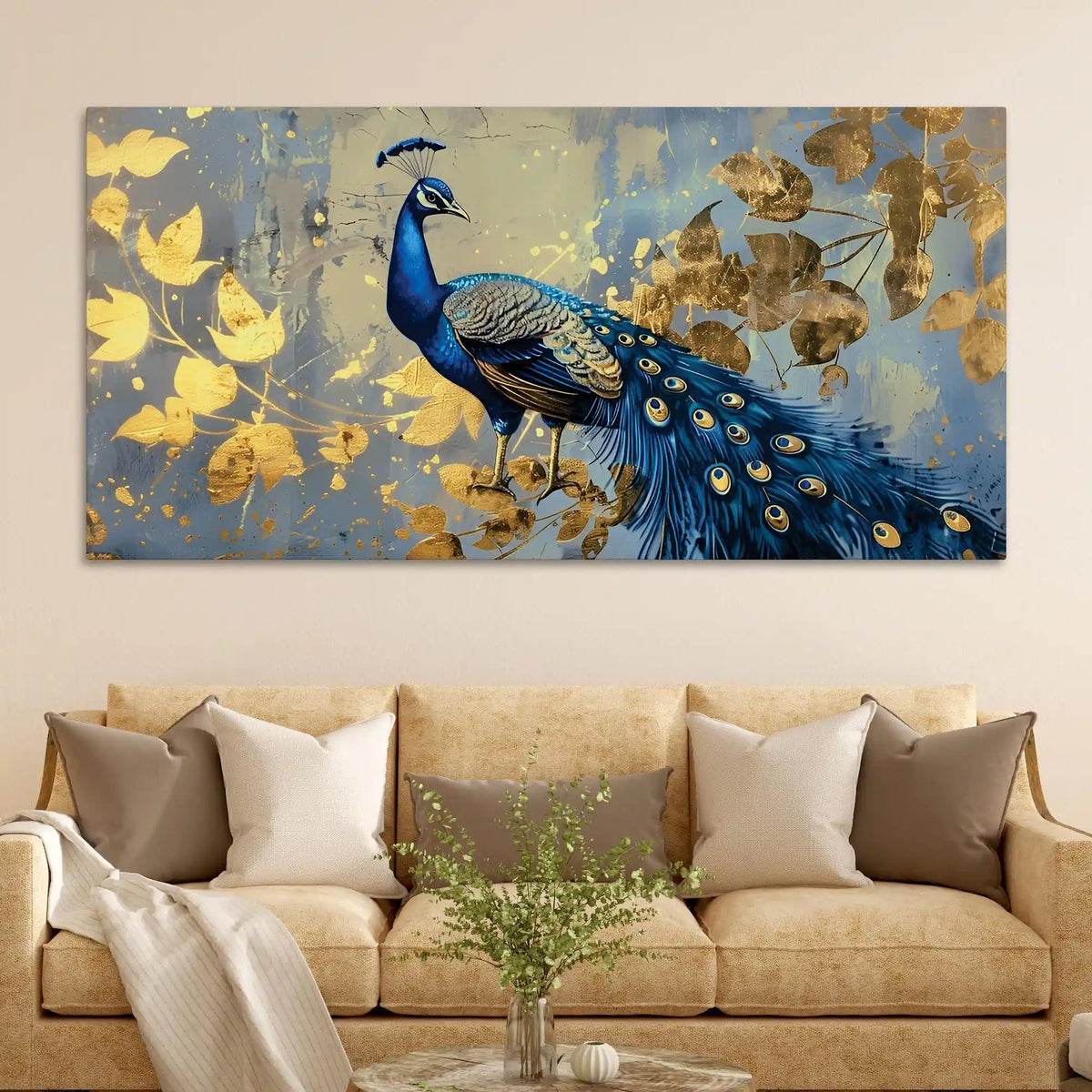 Elegant Peacock Abstract Canvas Wall Painting for Interiors