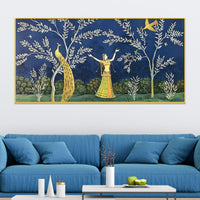Elegant Peacock and Dancing Maiden Canvas Wall Painting