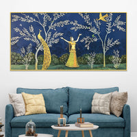 Elegant Peacock and Dancing Maiden Canvas Wall Painting