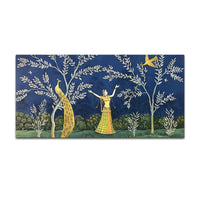 Elegant Peacock and Dancing Maiden Canvas Wall Painting