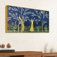 Elegant Peacock and Dancing Maiden Canvas Wall Painting