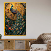 Elegant Peacock Floating Frame Crystal Wall Painting