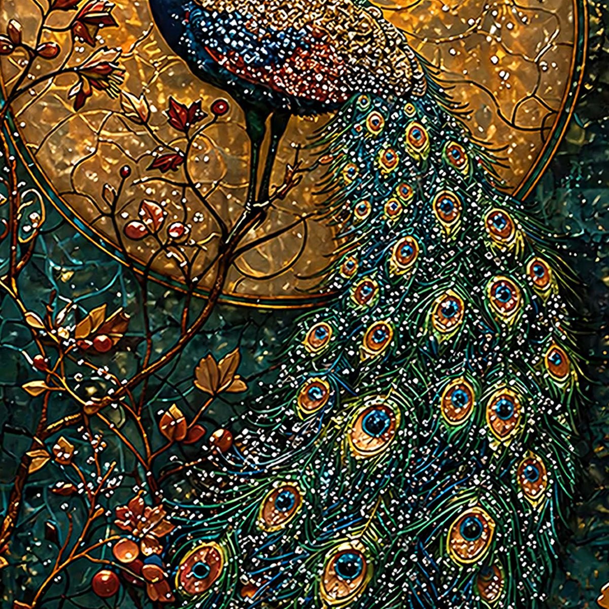 Elegant Peacock Floating Frame Crystal Wall Painting