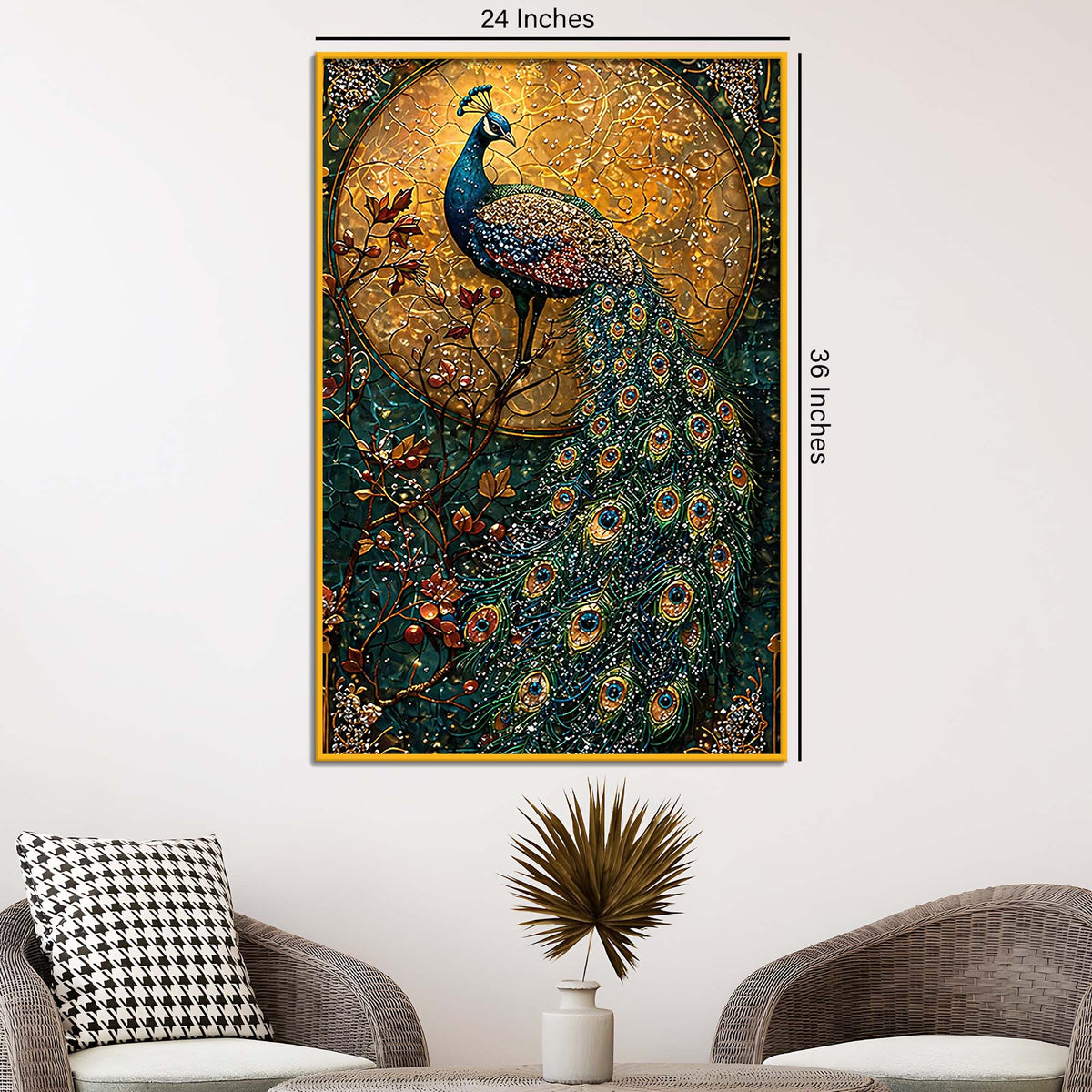 Elegant Peacock Floating Frame Crystal Wall Painting