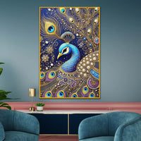 Elegant Peacock Painting Floating Frame Crystal Wall Painting