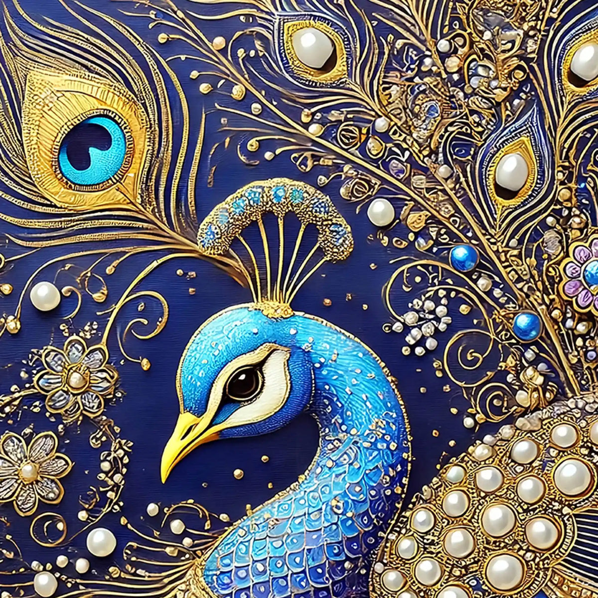 Elegant Peacock Painting Floating Frame Crystal Wall Painting
