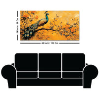 Elegant Peacock Sitting On Floral Branch Canvas Wall Painting
