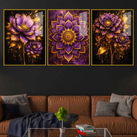 Elegant Purple Blossom Acrylic Floating Wall Painting Set of 3
