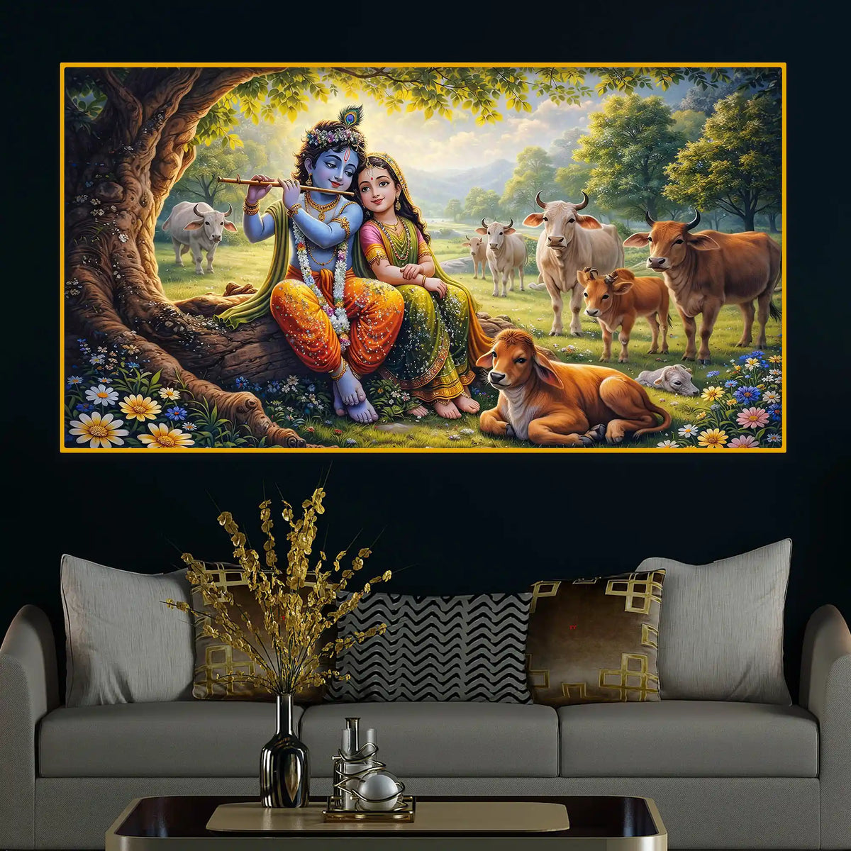 Elegant Radha Krishna Crystal Glass Painting for Spiritual Wall Decor