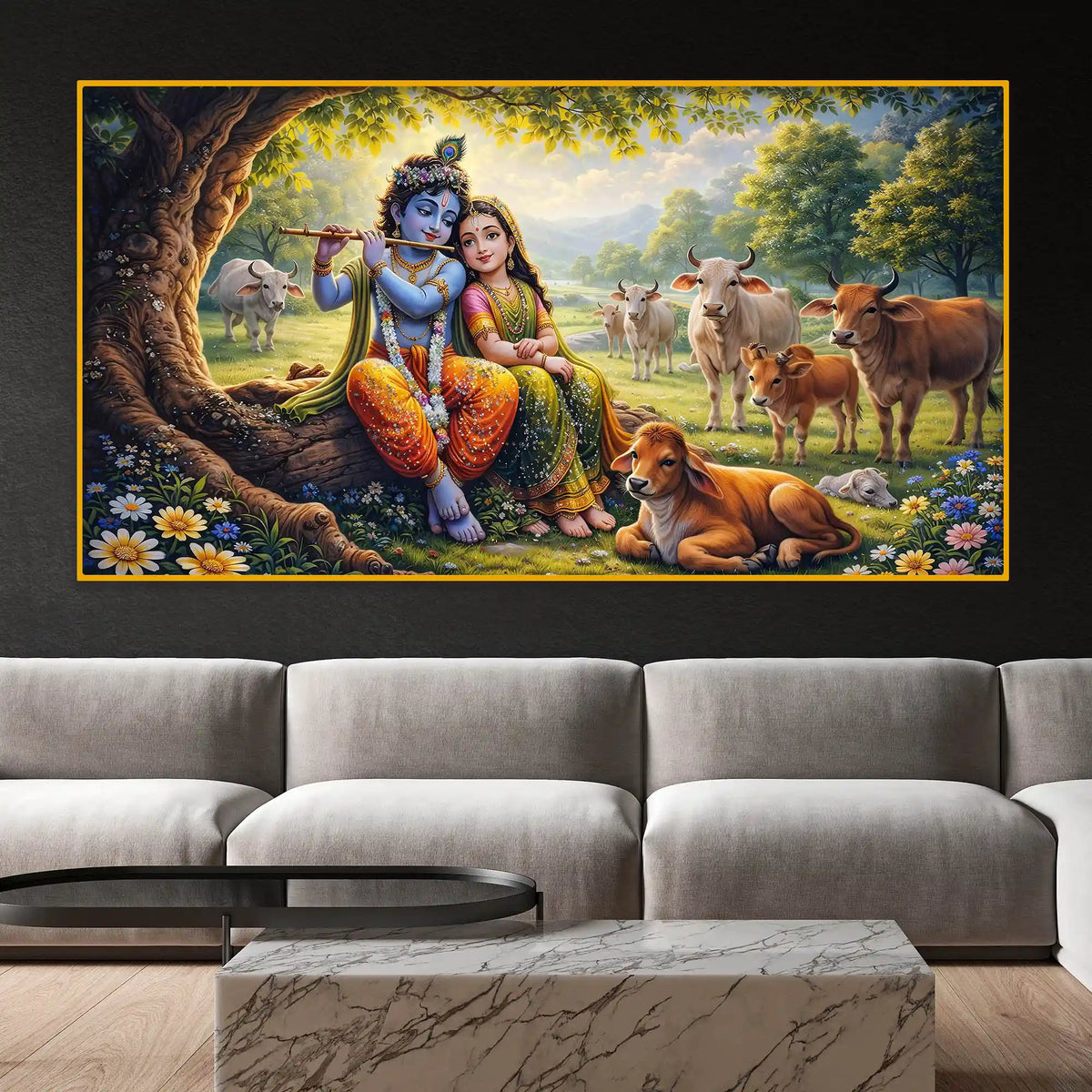 Elegant Radha Krishna Crystal Glass Painting for Spiritual Wall Decor