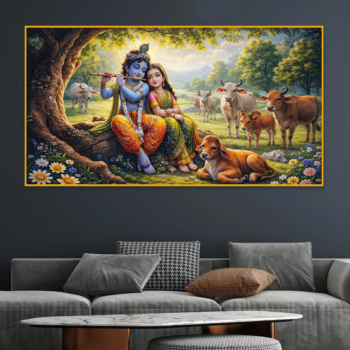 Elegant Radha Krishna Crystal Glass Painting for Spiritual Wall Decor