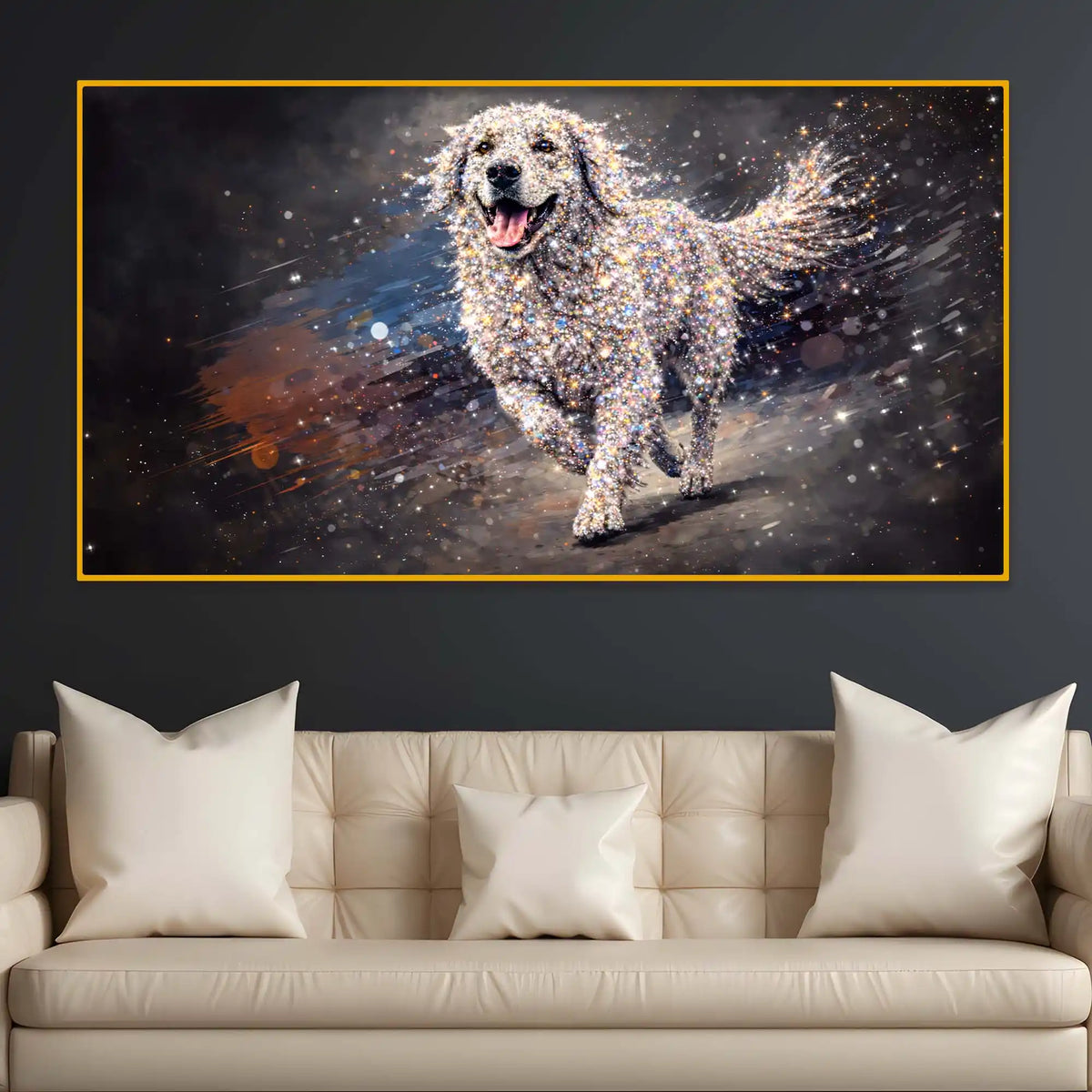 Elegant Running Dog Crystal Glass Wall Painting for Home Decoration
