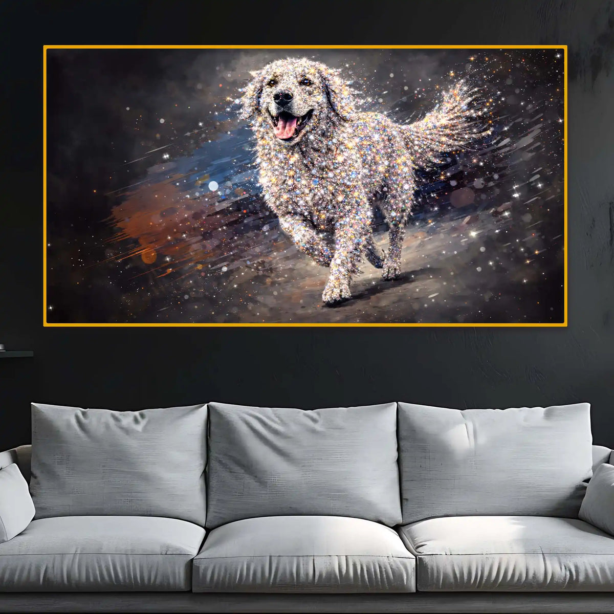 Elegant Running Dog Crystal Glass Wall Painting for Home Decoration