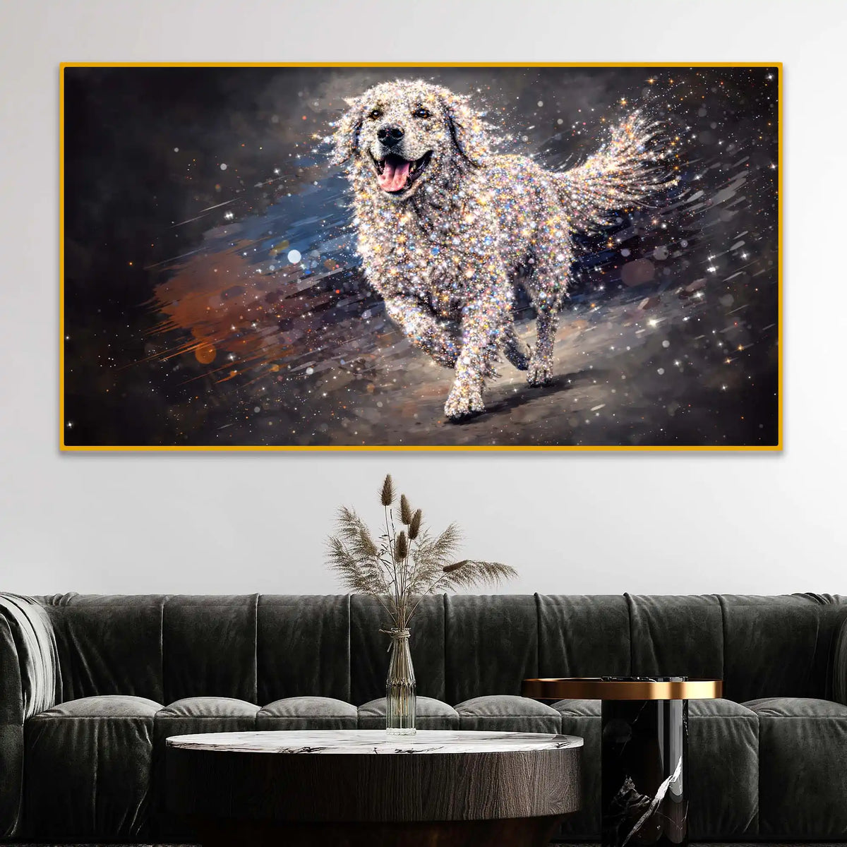 Elegant Running Dog Crystal Glass Wall Painting for Home Decoration