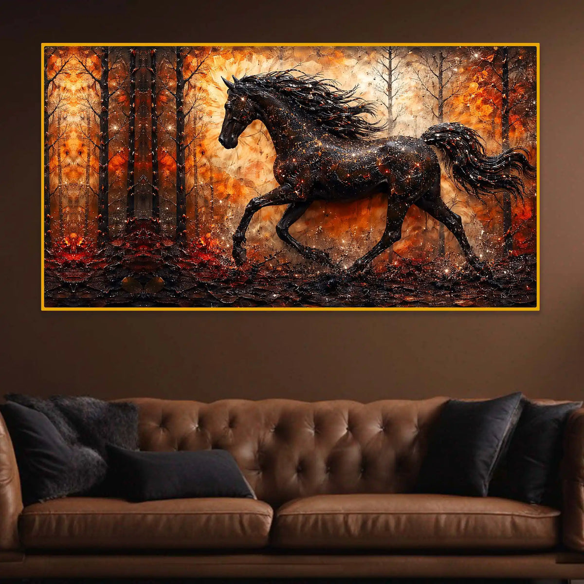 Elegant Running Horse Crystal Glass Wall Painting for Interior Décor