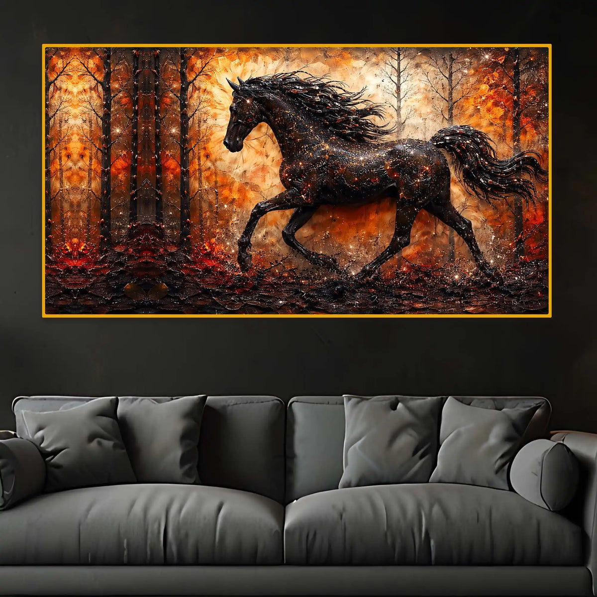 Elegant Running Horse Crystal Glass Wall Painting for Interior Décor