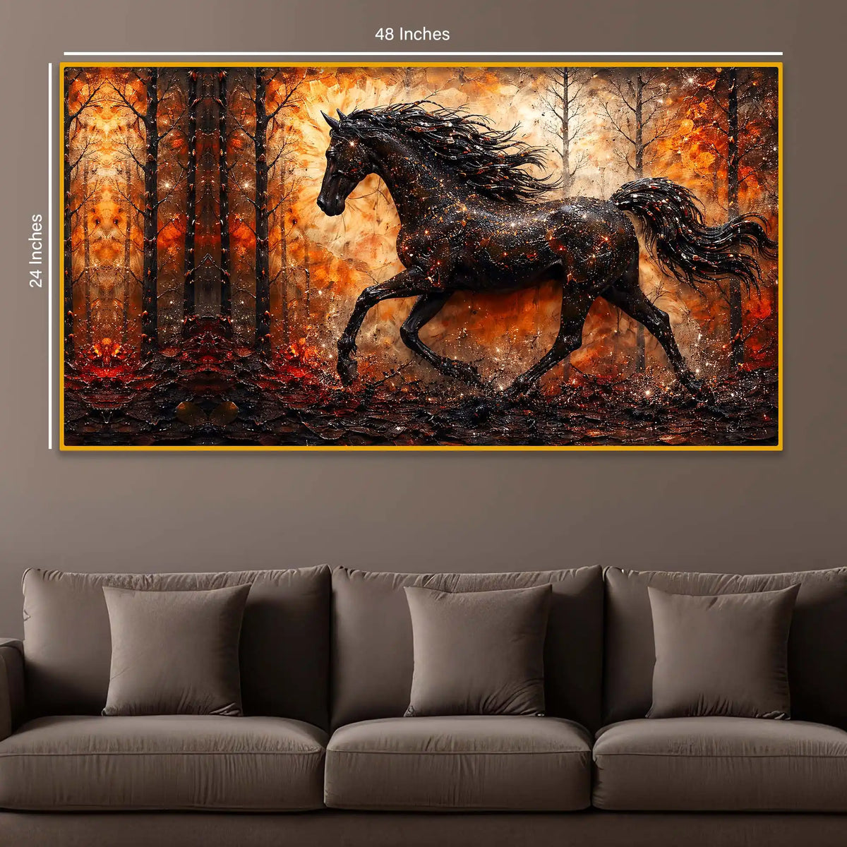 Elegant Running Horse Crystal Glass Wall Painting for Interior Décor