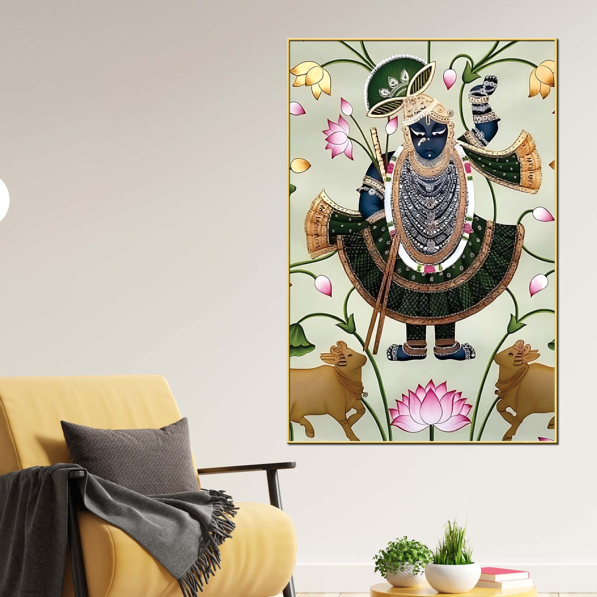 Elegant Shrinathji Pichwai Canvas Wall Painting | Handcrafted Look Pichwai Wall Decor