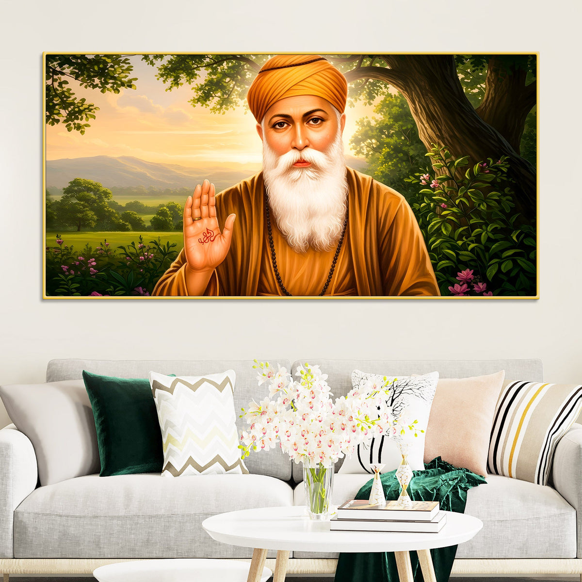 Elegant Sikh Guru Nanak Dev Ji Spiritual Wall Painting for Modern Home
