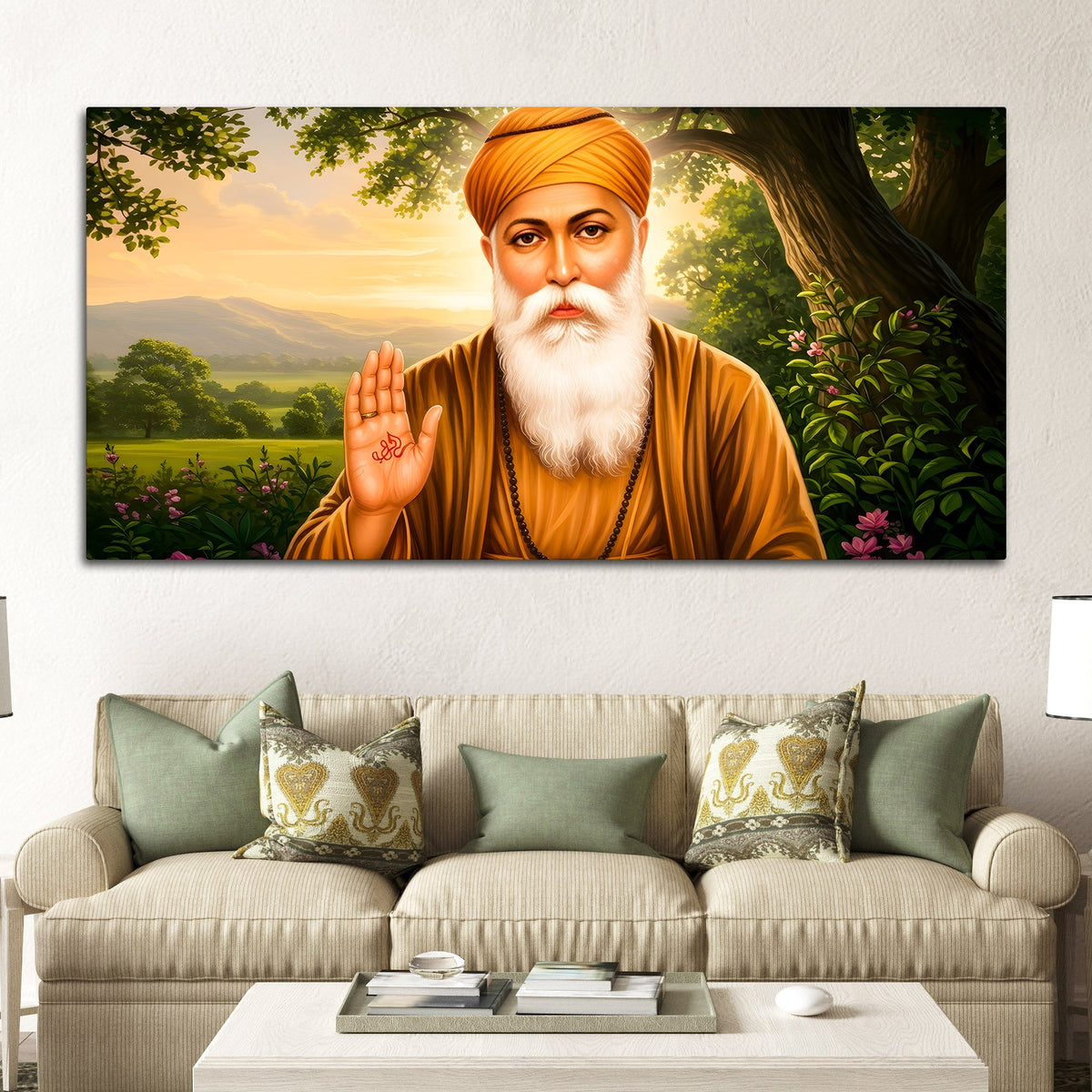 Elegant Sikh Guru Nanak Dev Ji Spiritual Wall Painting for Modern Home