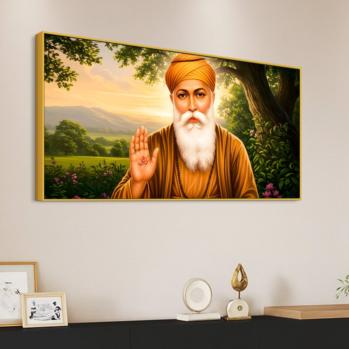Elegant Sikh Guru Nanak Dev Ji Spiritual Wall Painting for Modern Home