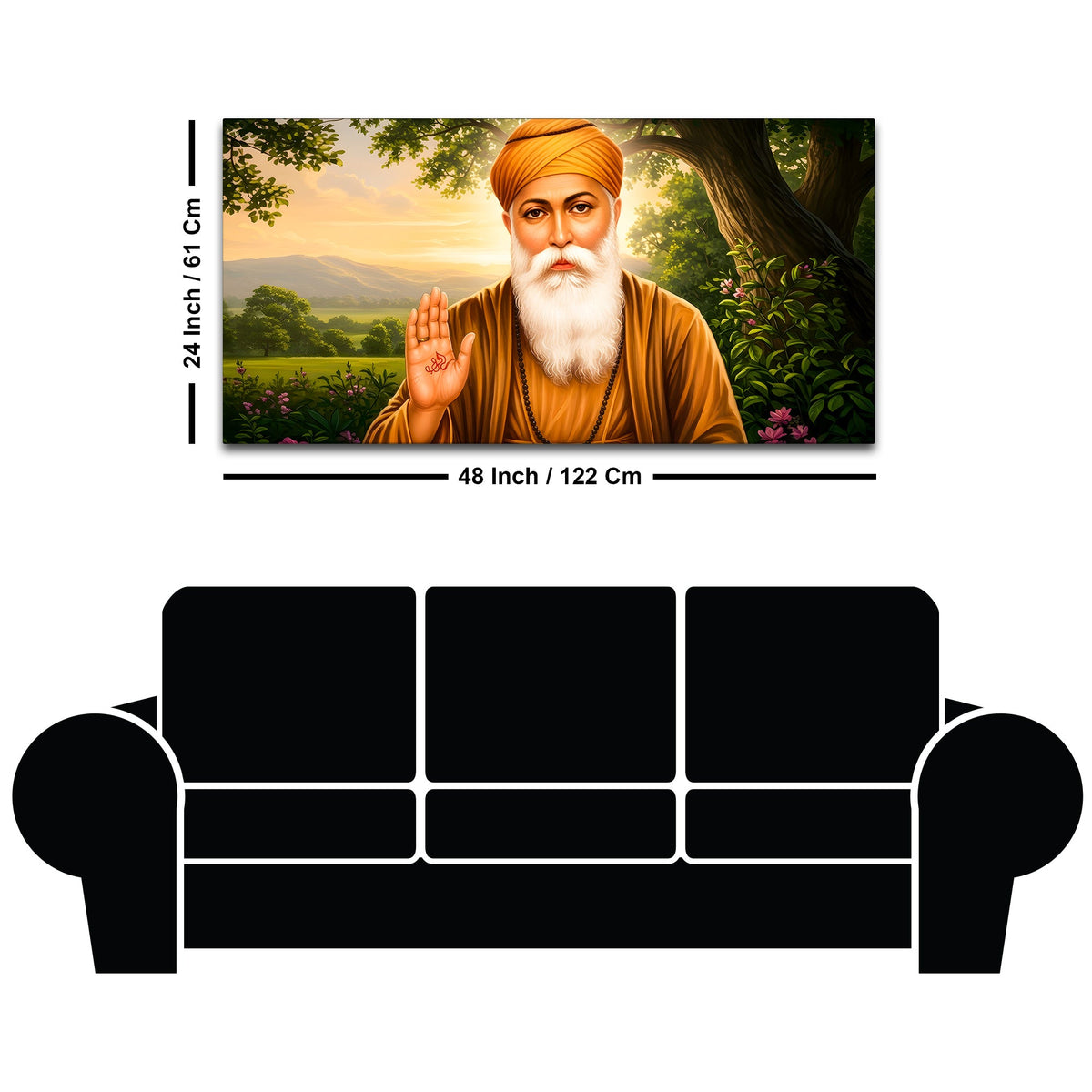 Elegant Sikh Guru Nanak Dev Ji Spiritual Wall Painting for Modern Home
