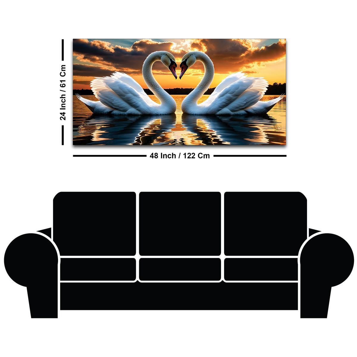 Elegant Swan Couple Wall Painting for Luxury Home Décor