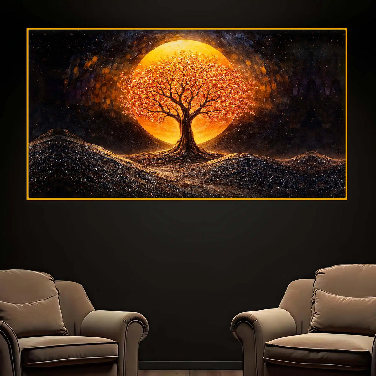 Elegant Tree of Life Crystal Glass Painting for Living Room