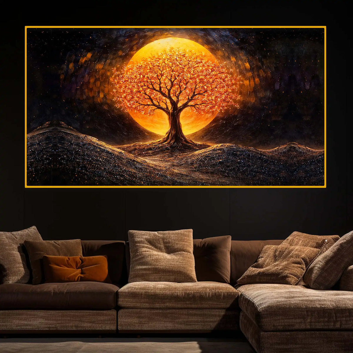 Elegant Tree of Life Crystal Glass Painting for Living Room