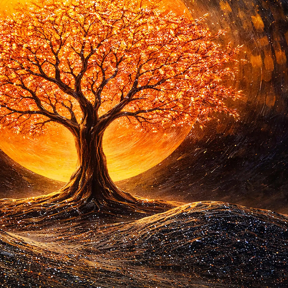 Elegant Tree of Life Crystal Glass Painting for Living Room