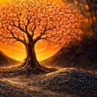 Elegant Tree of Life Crystal Glass Painting for Living Room