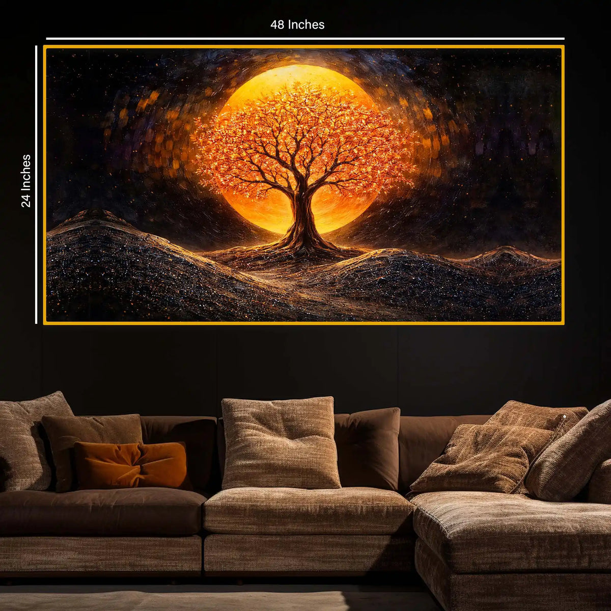 Elegant Tree of Life Crystal Glass Painting for Living Room