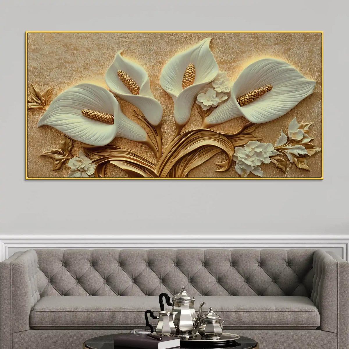 Elegant White Calla Lily Canvas Painting Wall Art for Living Room Decor