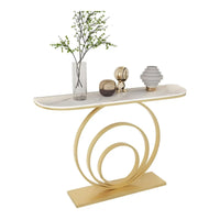 Elegant White Marble Top Console Table with Sculptural Gold Rings