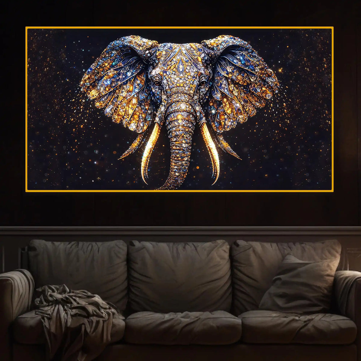 Elephant Power Symbol Wall Art Crystal Glass Painting