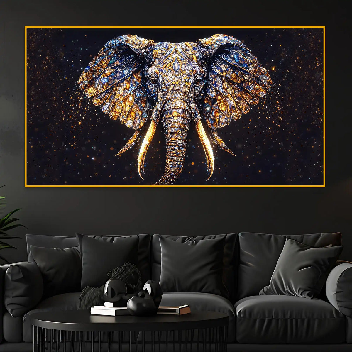 Elephant Power Symbol Wall Art Crystal Glass Painting
